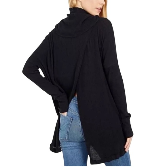 Free People Juicy Long Sleeve Cowl Neck Oversized Black Thermal Top Size S - Picture 5 of 9